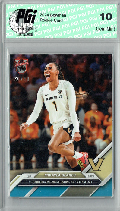 Mikayla Blakes 2024 Bowman University Now #50 Blue SP Only 49 Made Rookie Card PGI 10
