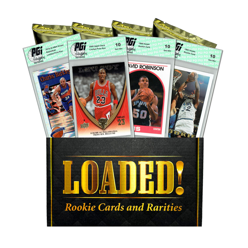 LOADED! Legends Basketball Collector's Box: 4 PGI 10 Rookie Cards - Jordan, Shaq, Kobe, Iverson, Bird, Duncan, Carmelo, Kidd, Wade, Mutumbo and more