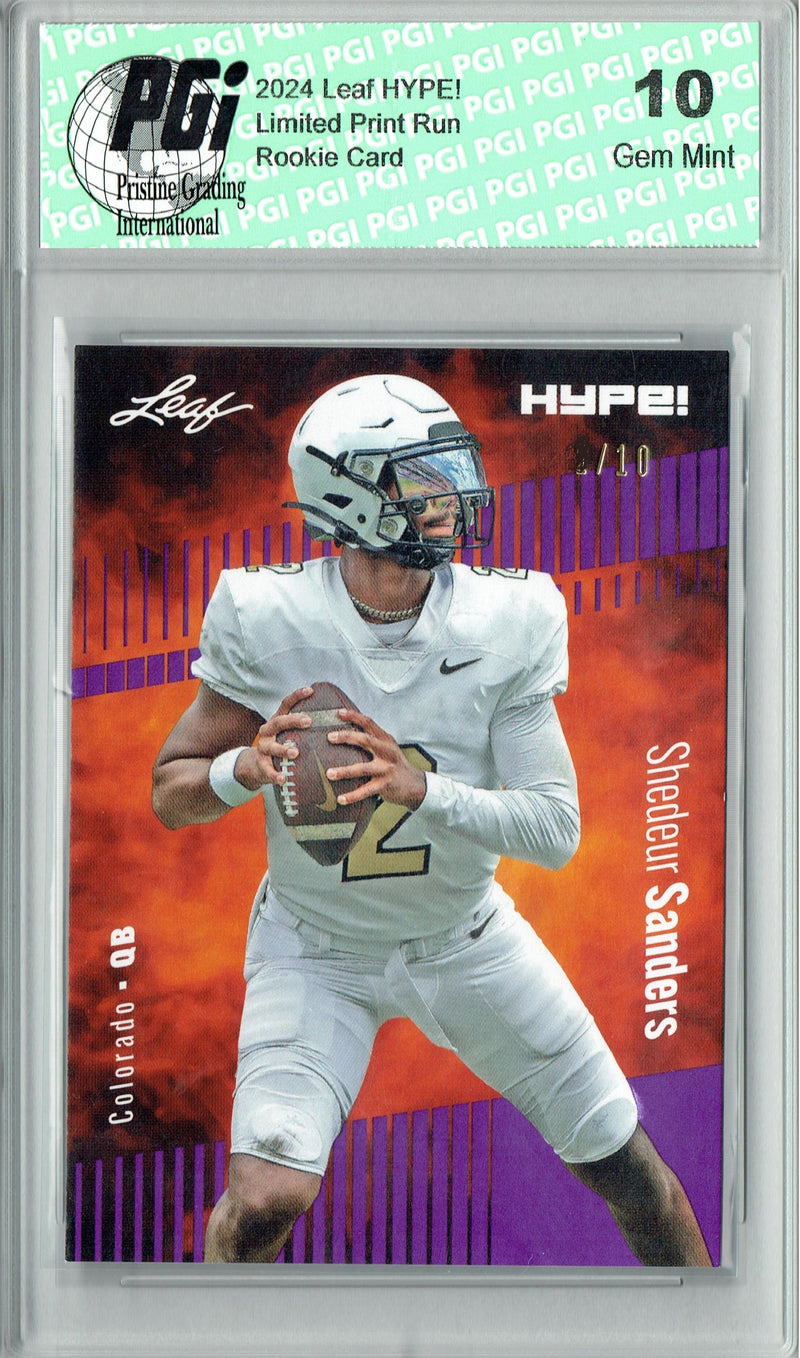 Shedeur Sanders Rookie Card Cleveland PGI 10 Gem Mint Football Trading Card 2024 Leaf HYPE! #155A Purple SP 10 Made