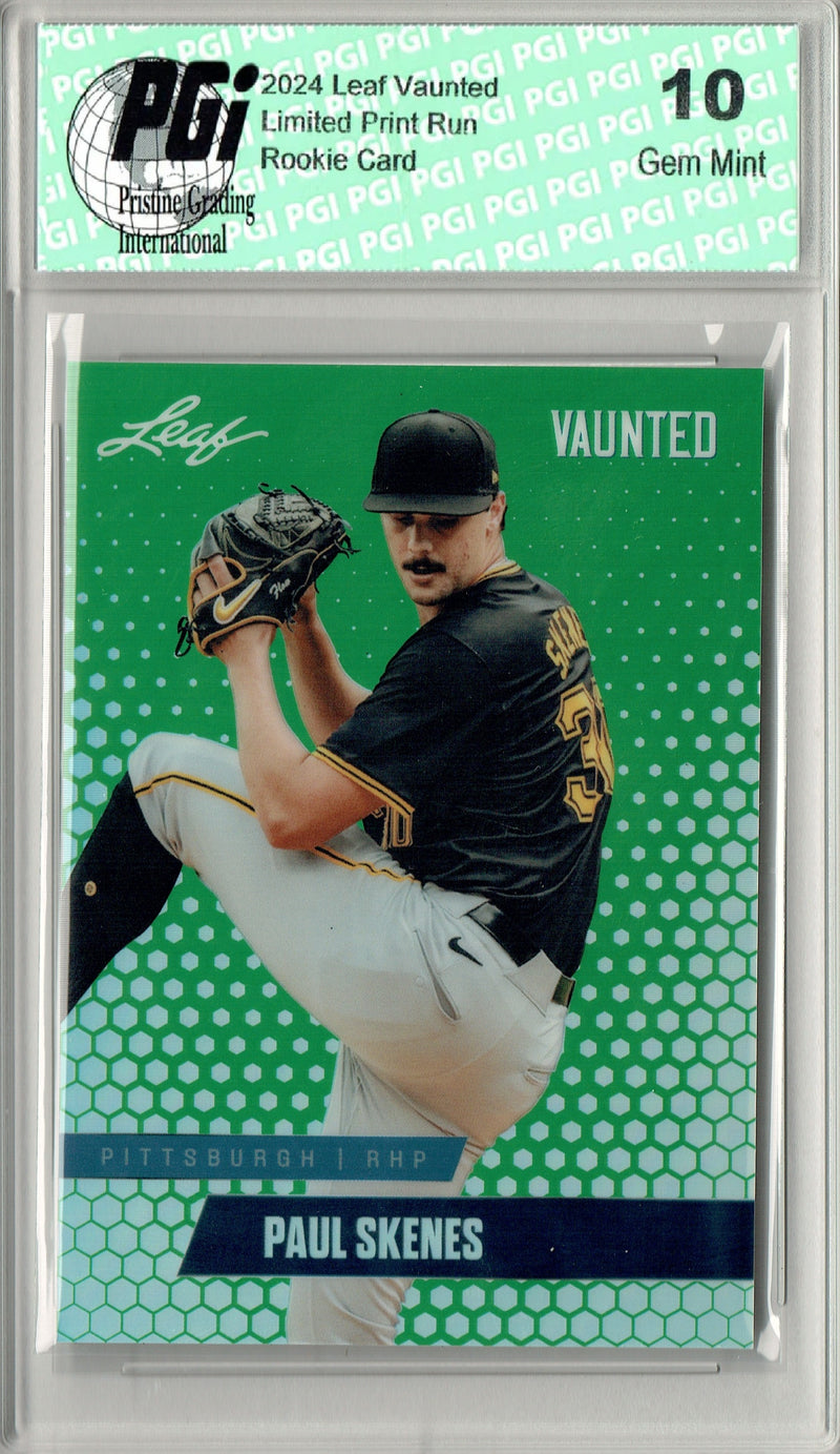 Paul Skenes 2024 Leaf Vaunted Metal #VM-13 Green 5 Made Rookie Card PGI 10