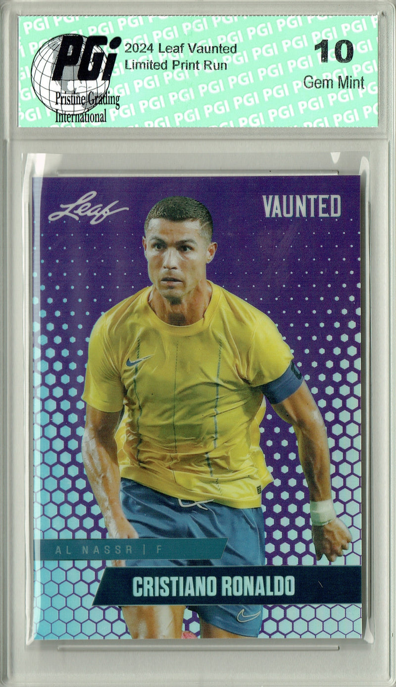 Cristiano Ronaldo 2024 Leaf Vaunted Metal #VM-02 Purple 15 Made Rare Trading Card PGI 10