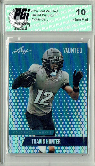 Travis Hunter 2024 Leaf Vaunted Metal #VM-18 Blue 20 Made Rookie Card PGI 10