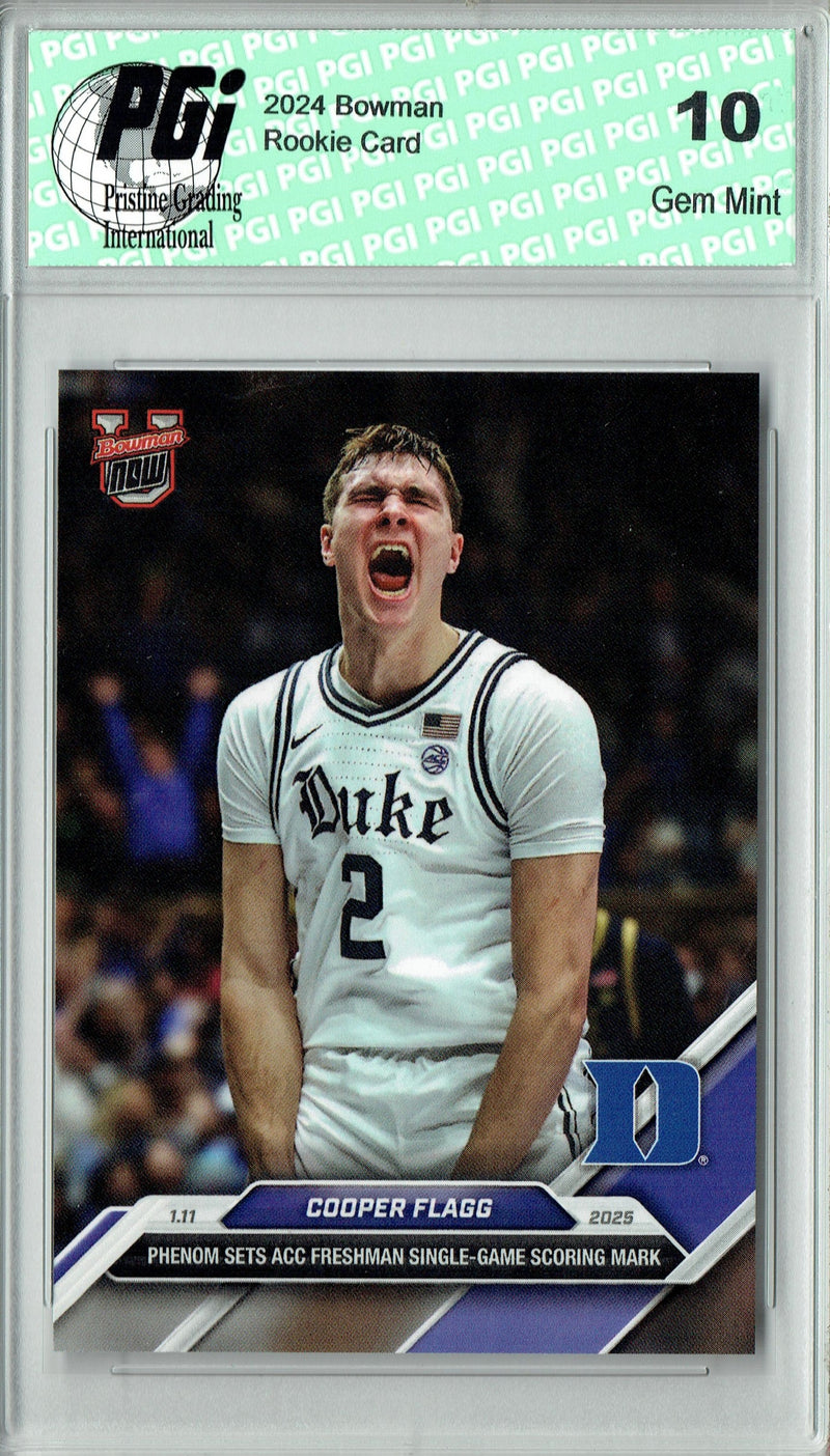 Cooper Flagg 2024 Bowman University Now #44 Freshman Scoring Rookie Card PGI 10