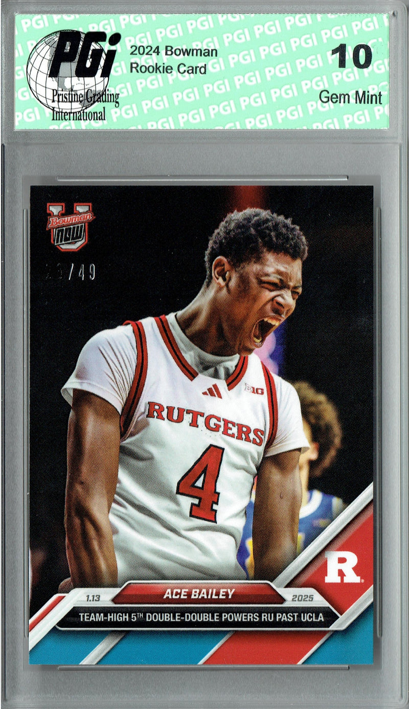 Ace Bailey 2024 Bowman University Now #46 Blue SP 49 Made Rookie Card PGI 10