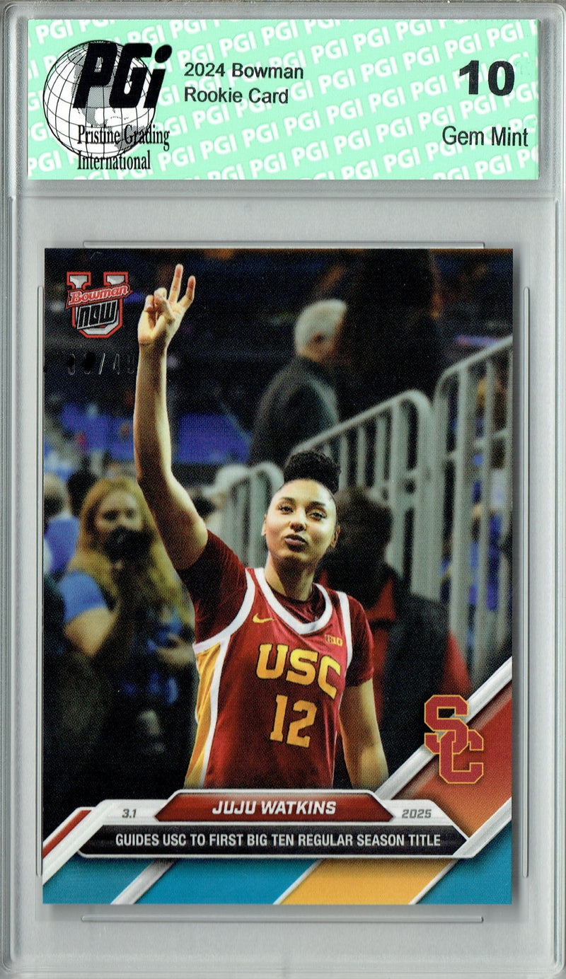 JuJu Watkins 2024 Bowman University Now #78B Blue SP 49 Made Rookie Card PGI 10