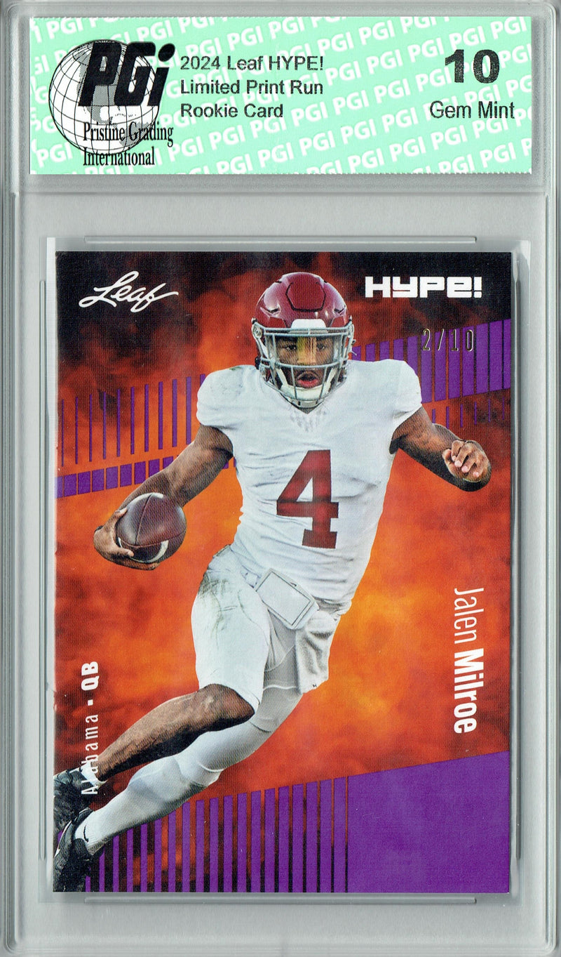 Jalen Milroe Rookie Card Alabama / Seattle PGI 10 Gem Mint Football Trading Card 2024 Leaf HYPE! #146 Purple SP 10 Made