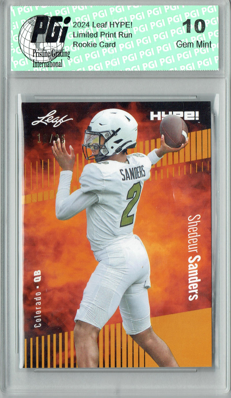 Shedeur Sanders Rookie Card Cleveland PGI 10 Gem Mint Football Trading Card 2024 Leaf HYPE! #155 Gold SP 25 Made