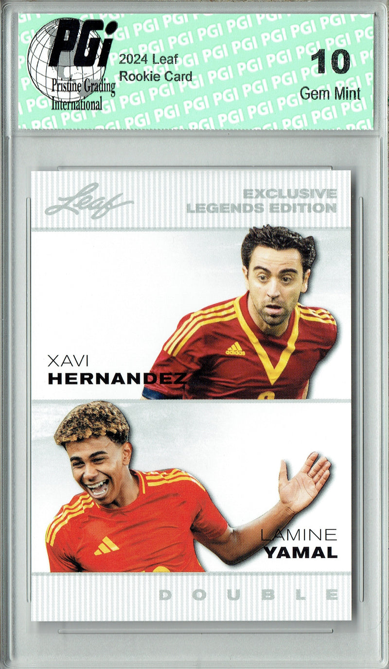 Lamine Yamal 2024 Leaf #ELE33 Double Rookie Card w Xavi Hernandez PGI 10