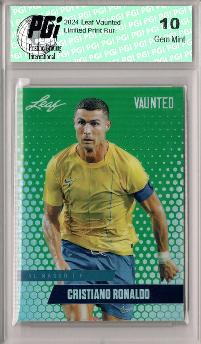 Cristiano Ronaldo 2024 Leaf Vaunted Metal #VM-02 Green 5 Made Rare Trading Card PGI 10