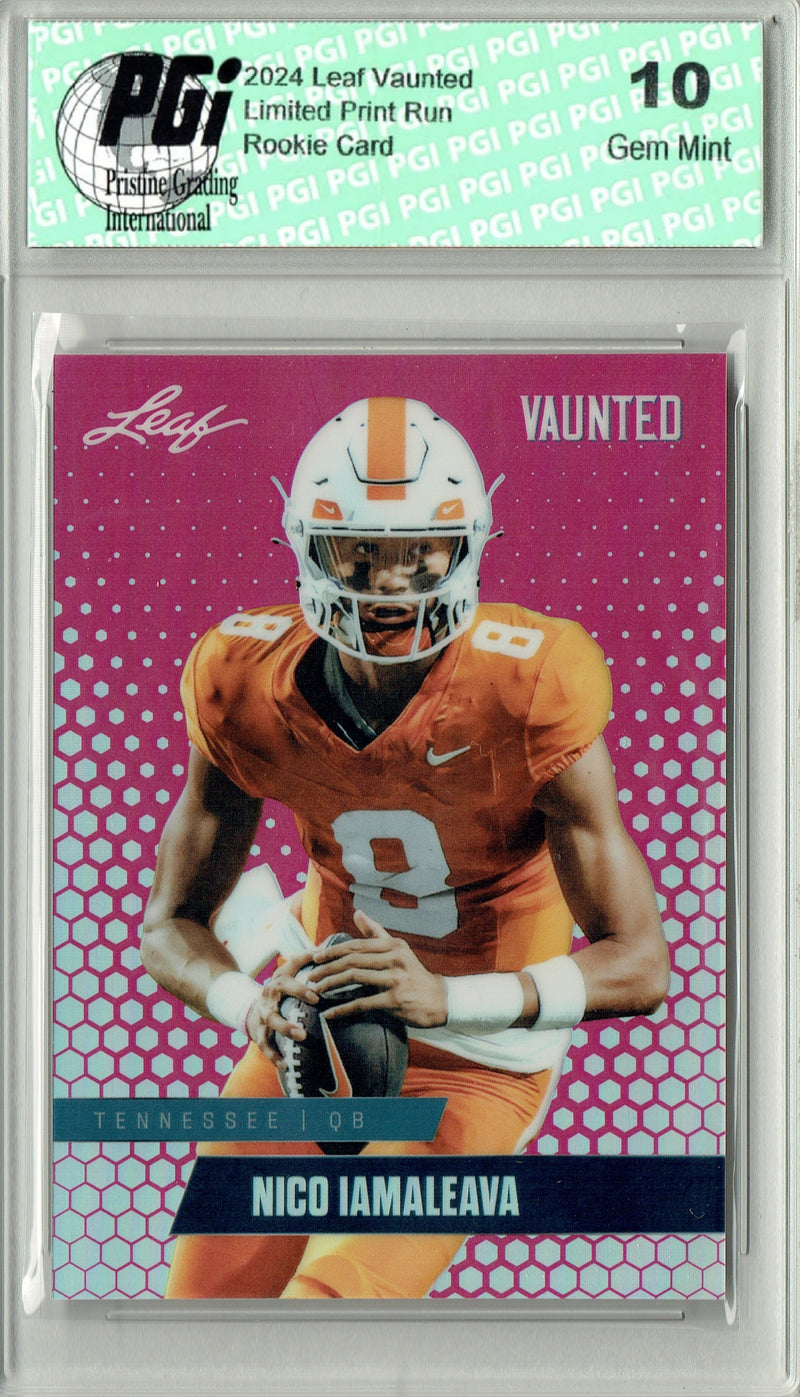 Nico Iamaleava Rookie Card Tennessee / UCLA PGI 10 Gem Mint Football Trading Card 2024 Leaf Vaunted Metal #VM-12 Pink 10 Made