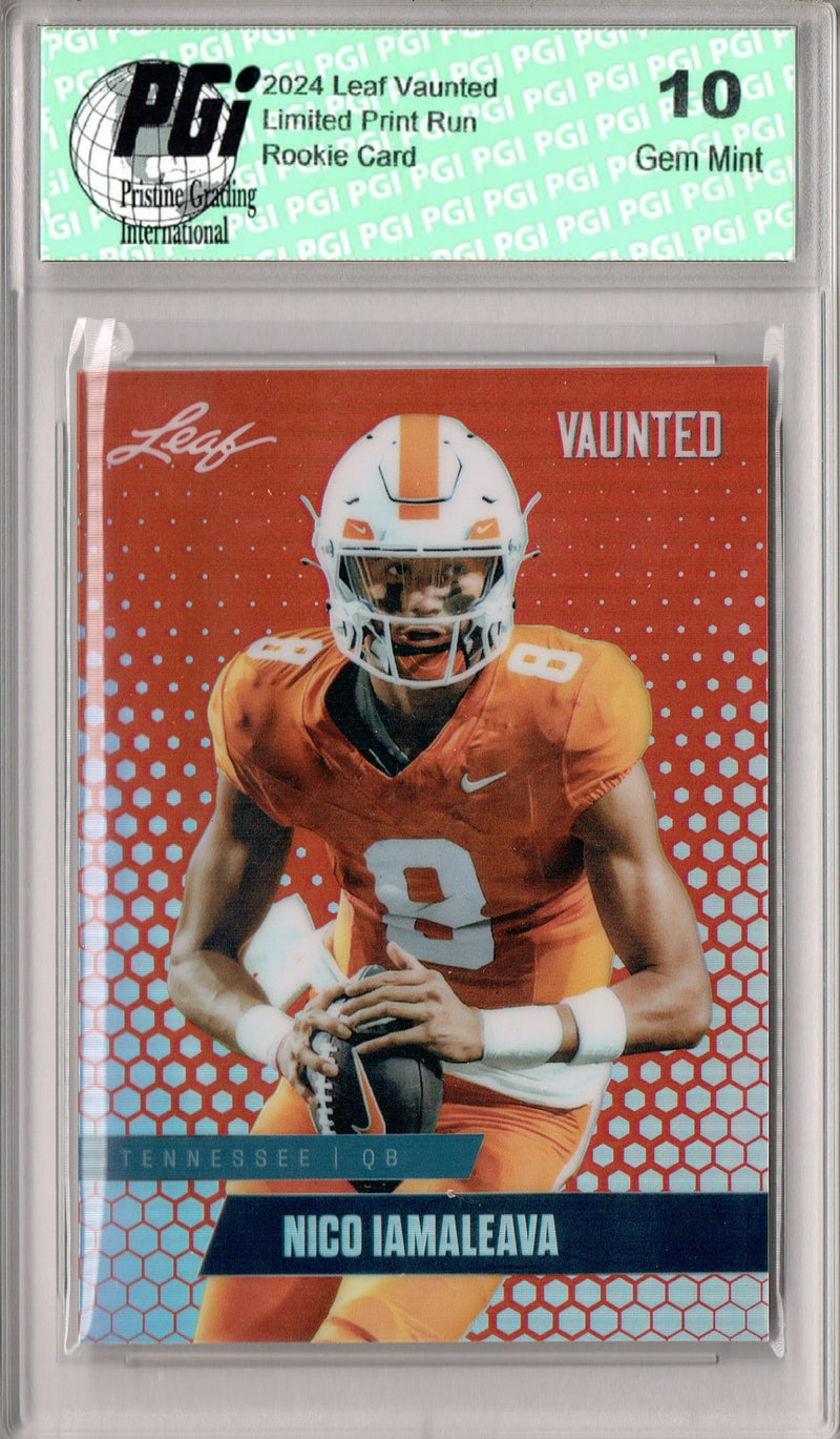 Nico Iamaleava Rookie Card Tennessee / UCLA PGI 10 Gem Mint Football Trading Card 2024 Leaf Vaunted Metal #VM-12 Red Only 2 Made