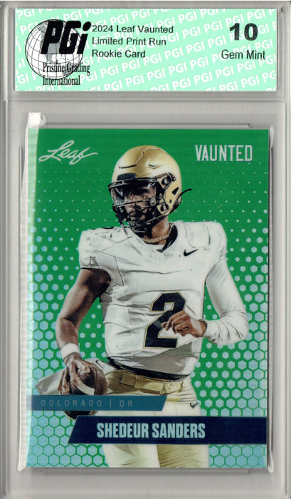 Shedeur Sanders 2024 Leaf Vaunted Metal #VM-16 Green 5 Made Rookie Card PGI 10