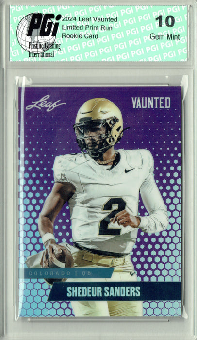 Shedeur Sanders 2024 Leaf Vaunted Metal #VM-16 Purple 15 Made Rookie Card PGI 10