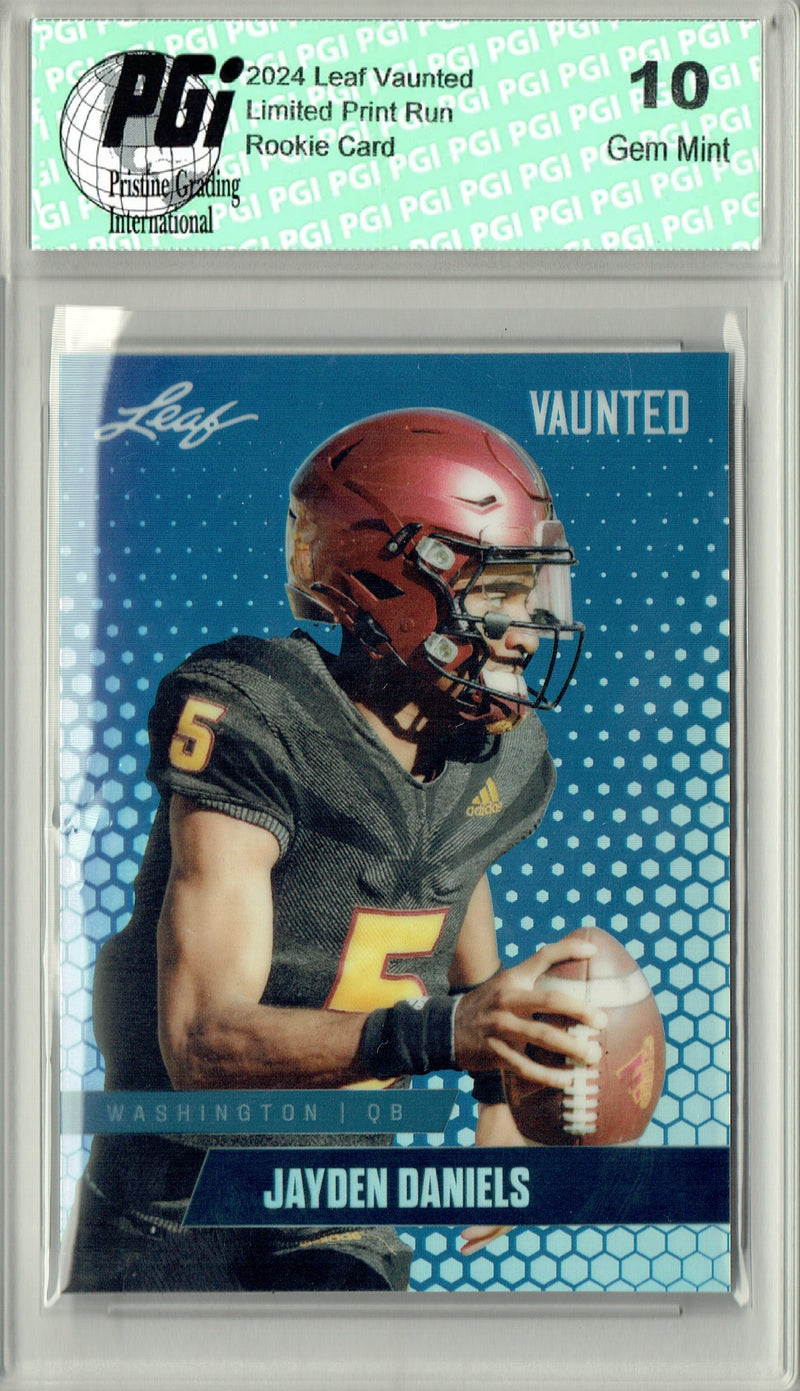 Jayden Daniels Rookie Card Washington PGI 10 Gem Mint Football Trading Card 2024 Leaf Vaunted Metal #VM-06 Blue 20 Made