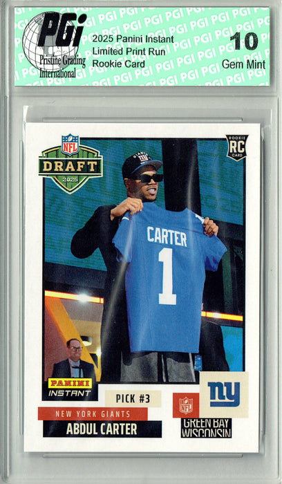 Abdul Carter 2025 Panini Instant #NFLDN-3 NFL Draft Rookie Card PGI 10