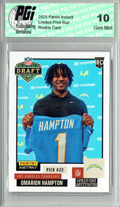 Omarion Hampton 2025 Panini Instant #NFLDN-14 NFL Draft Rookie Card PGI 10