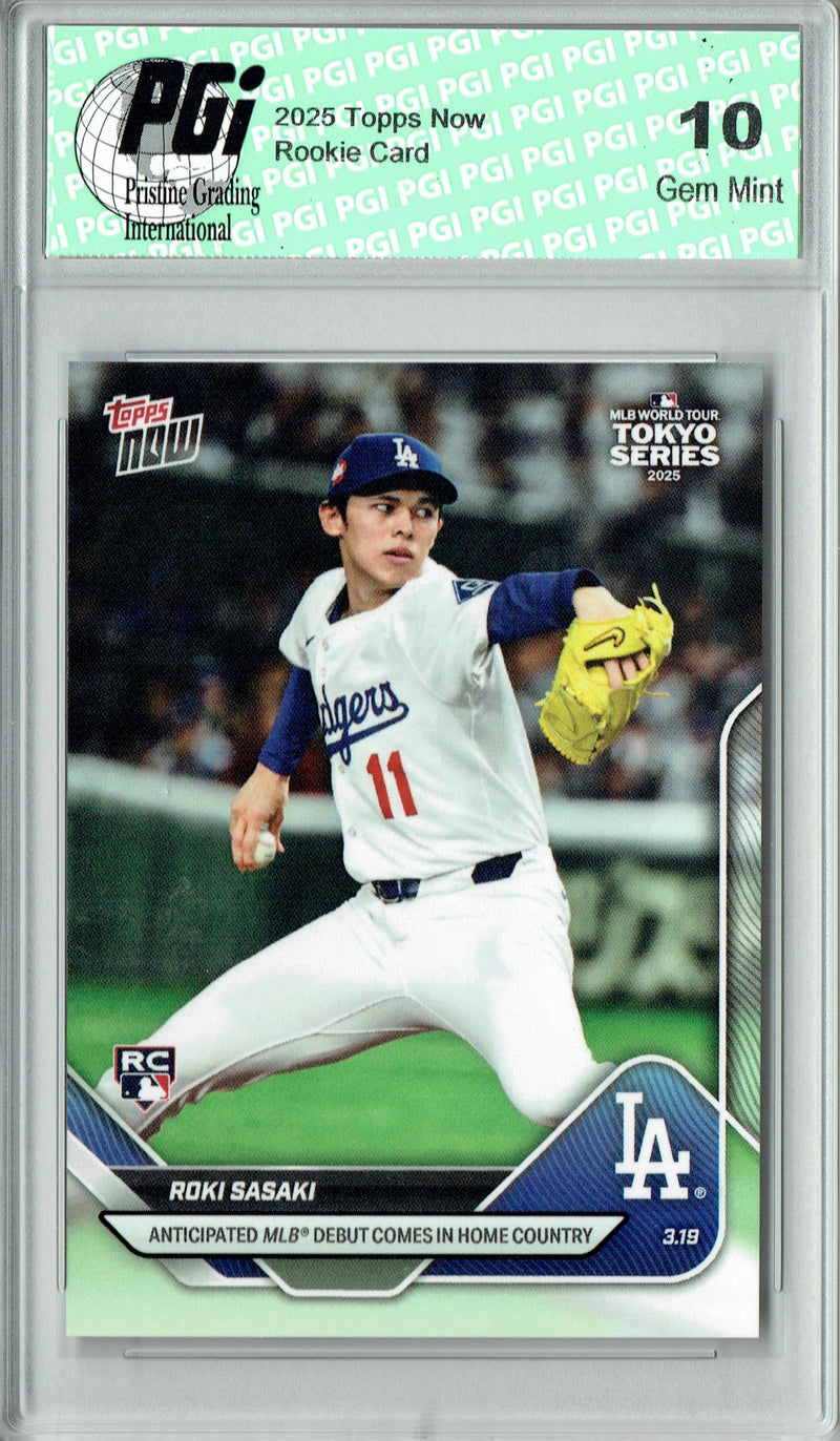 Roki Sasaki 2025 Topps Now #3 MLB Debut Rookie Card PGI 10