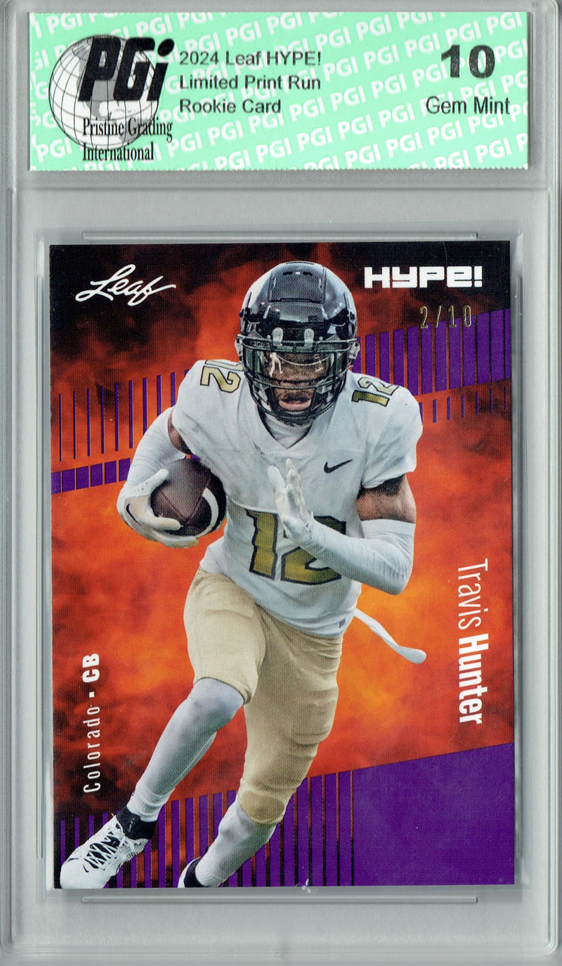Travis Hunter Rookie Card Jacksonville PGI 10 Gem Mint Football Trading Card 2024 Leaf HYPE! #157 Purple SP 10 Made