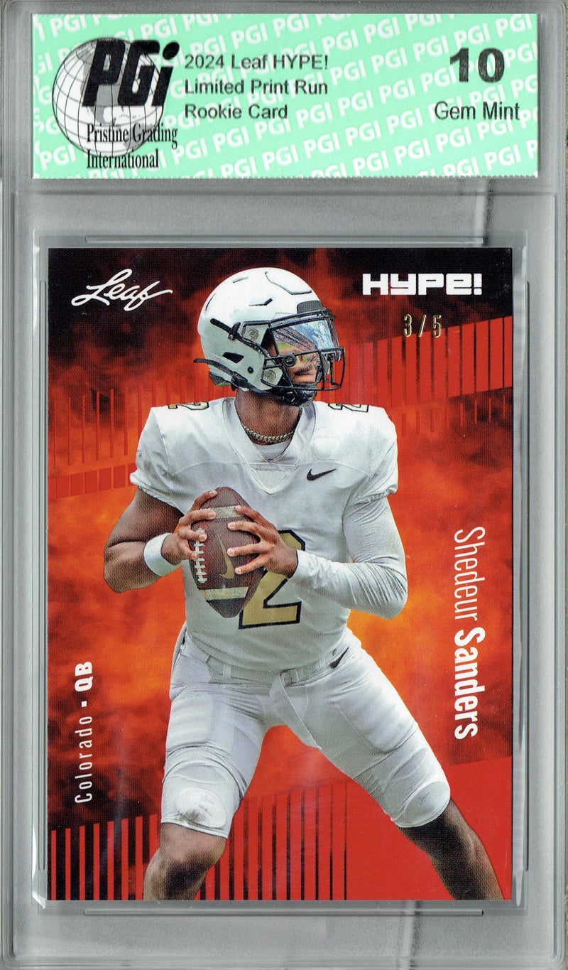 Shedeur Sanders Rookie Card Cleveland PGI 10 Gem Mint Football Trading Card 2024 Leaf HYPE! #155A Red SP 5 Made