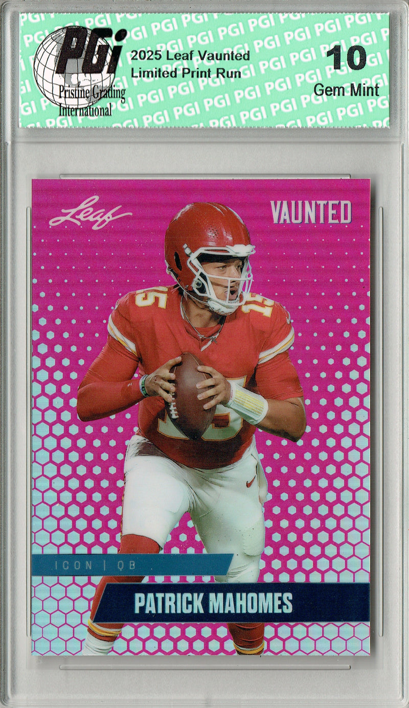 Patrick Mahomes Trading Card Kansas City PGI 10 Football Card 2025 Leaf Vaunted Metal #VM-05 Pink 7 Made