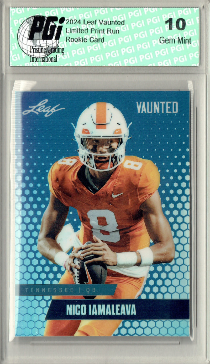Nico Iamaleava Rookie Card Tennessee / UCLA PGI 10 Gem Mint Football Trading Card 2024 Leaf Vaunted Metal #VM-12 Blue 20 Made