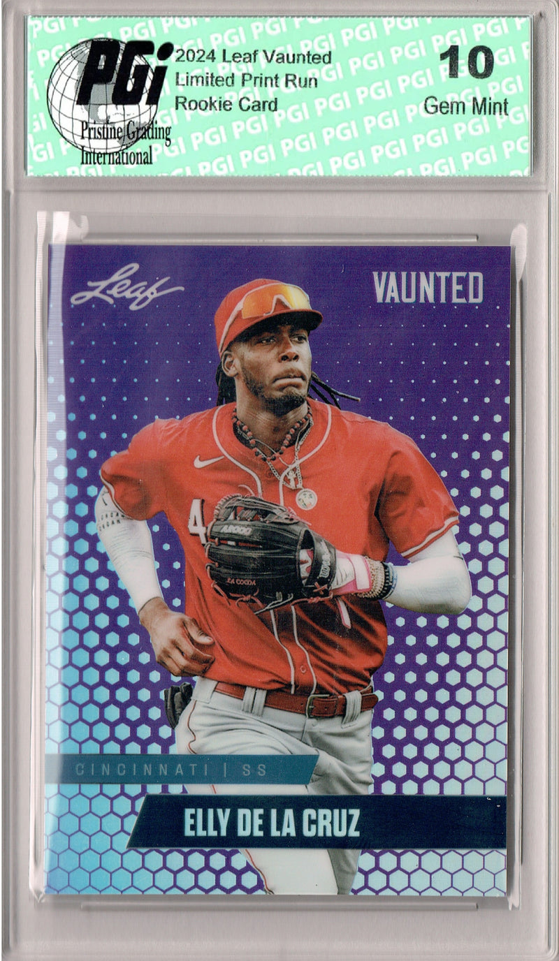 PGI 10 Elly De La Cruz 2024 Leaf Vaunted Metal #VM-03 Purple 15 Made Rookie Card