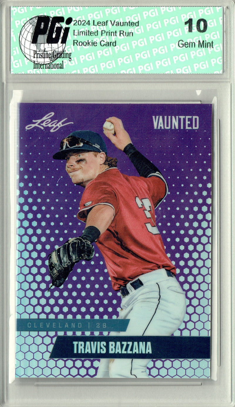 Travis Bazzana 2024 Leaf Vaunted Metal #VM-17 Purple 15 Made Rookie Card PGI 10