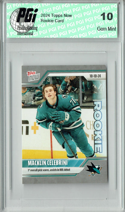 Macklin Celebrini 2024 Topps Now #6 1st Pro Card Ever Rookie Sticker/Card PGI 10