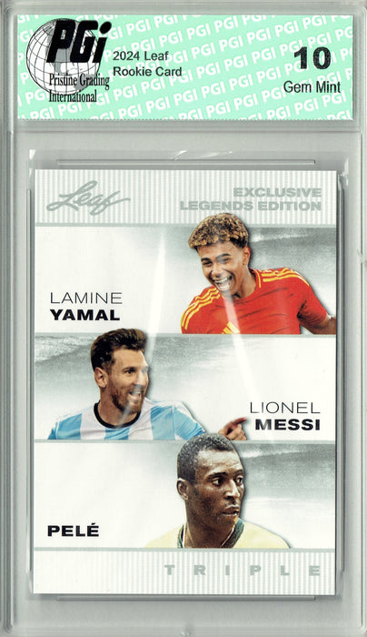 Lamine Yamal 2024 Leaf #ELE46 Triple Rookie Card Pele Lionel Messi PGI 10