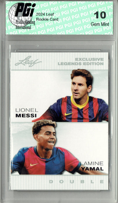 Lamine Yamal 2024 Leaf #ELE23 Double Rookie Card with Lionel Messi PGI 10