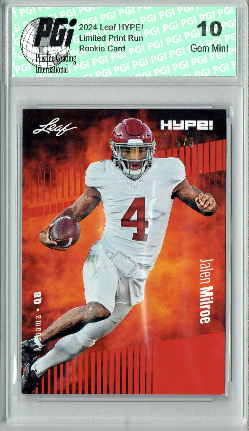 Jalen Milroe Rookie Card Alabama / Seattle PGI 10 Gem Mint Football Trading Card 2024 Leaf HYPE! #146 Red SP 5 Made