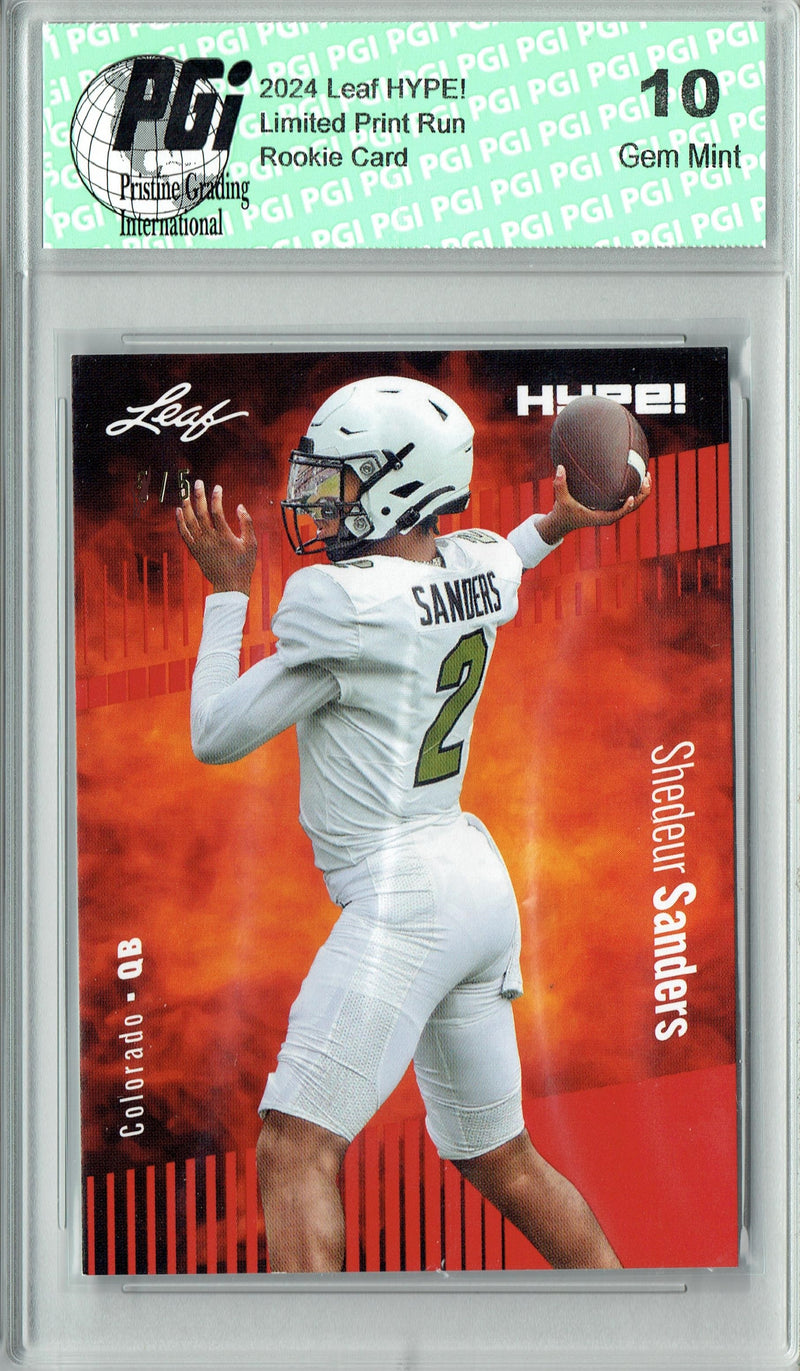 Shedeur Sanders Rookie Card Cleveland PGI 10 Gem Mint Football Trading Card 2024 Leaf HYPE! #155 Red SP 5 Made