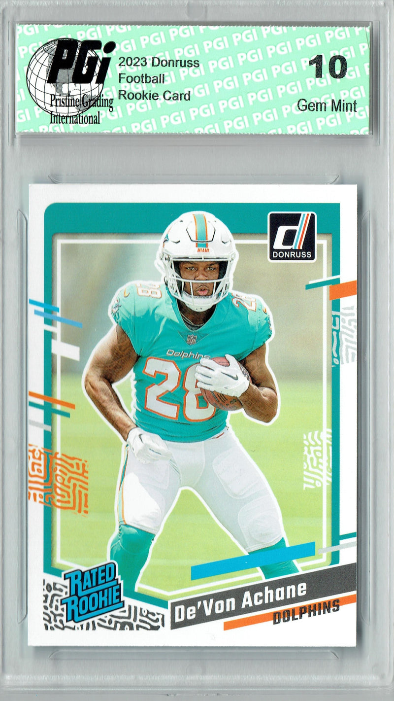 De'Von Achane 2023 Donruss Football ##365 Rated Rookie Card PGI 10
