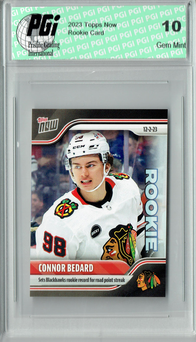 Connor Bedard 2023 Topps Now #52 Blackhawks Record Rookie Card PGI 10 Sticker