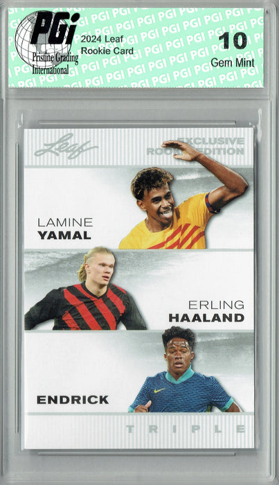 Lamine Yamal 2024 Leaf #ERE05 Triple Rookie Card Endrick Erling Haaland PGI 10