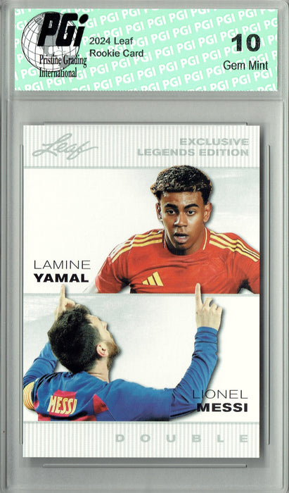 Lamine Yamal Lionel Messi 2024 Leaf #ELE22 Double Rookie Card PGI 10