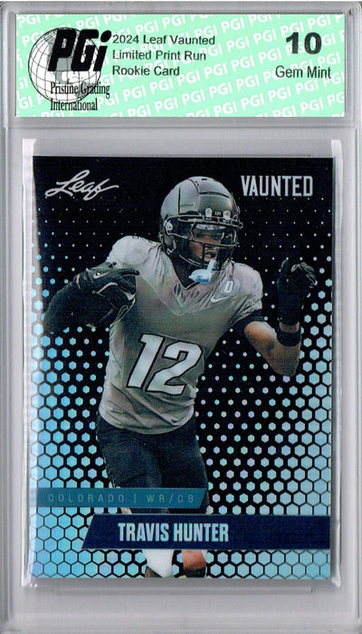 Travis Hunter 2024 Leaf Vaunted Metal #VM-18 Black 7 Made Rookie Card PGI 10