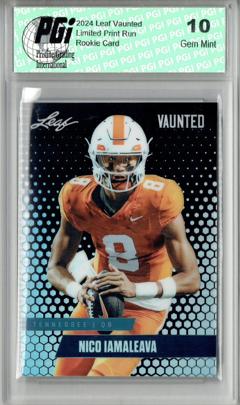 Nico Iamaleava Rookie Card Tennessee / UCLA PGI 10 Gem Mint Football Trading Card 2024 Leaf Vaunted Metal #VM-12 Black 7 Made