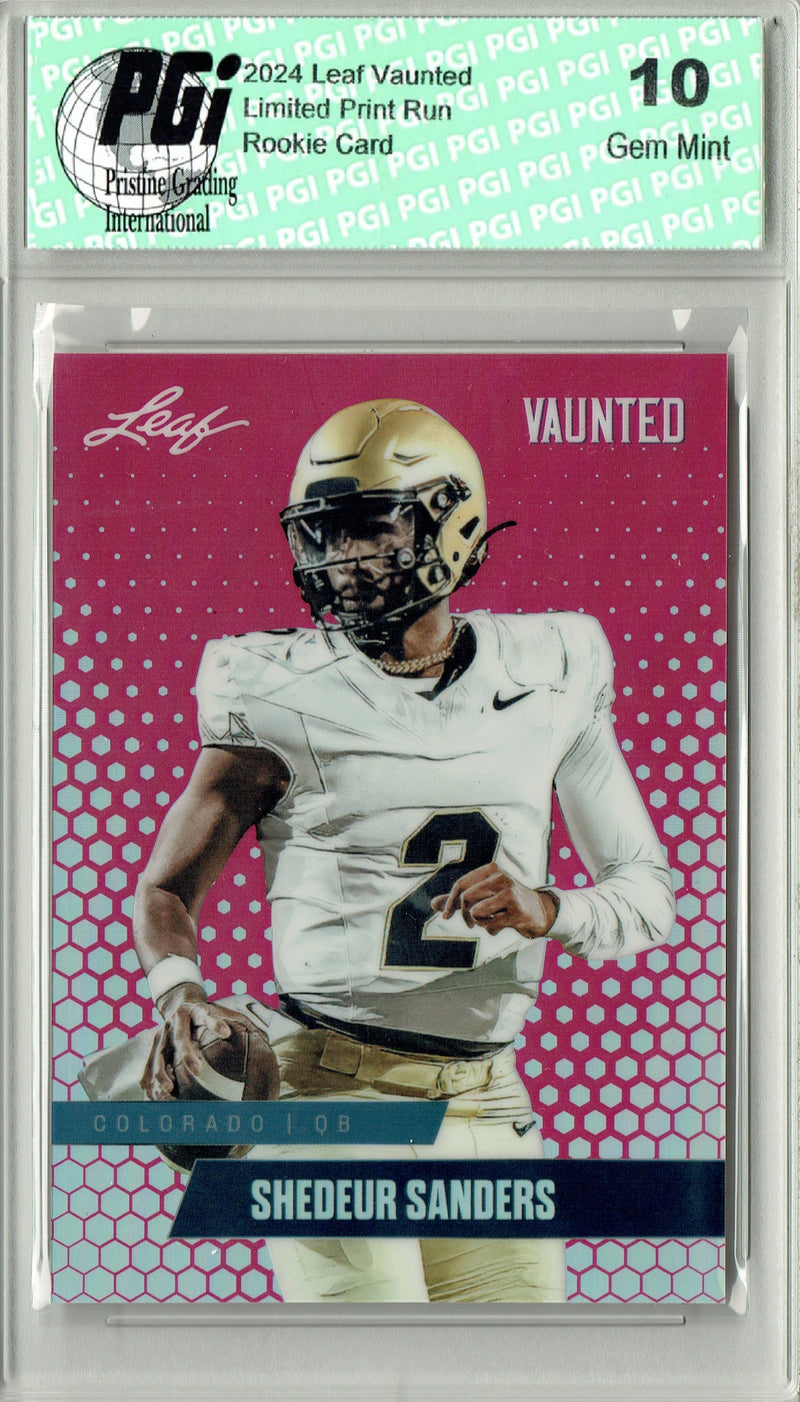 Shedeur Sanders 2024 Leaf Vaunted Metal #VM-16 Pink 10 Made Rookie Card PGI 10