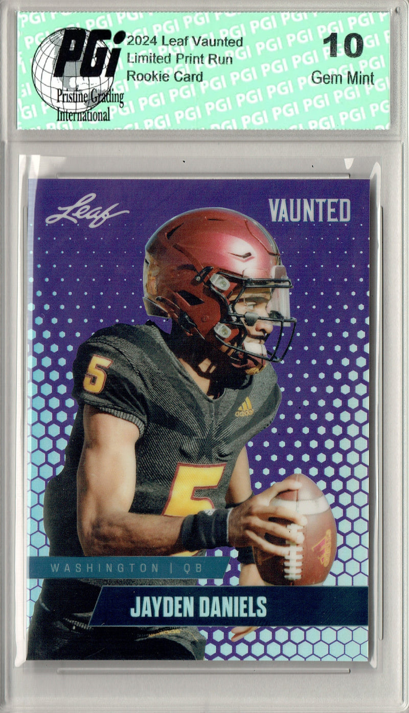 Jayden Daniels Rookie Card Washington PGI 10 Gem Mint Football Trading Card 2024 Leaf Vaunted Metal #VM-06 Purple 15 Made