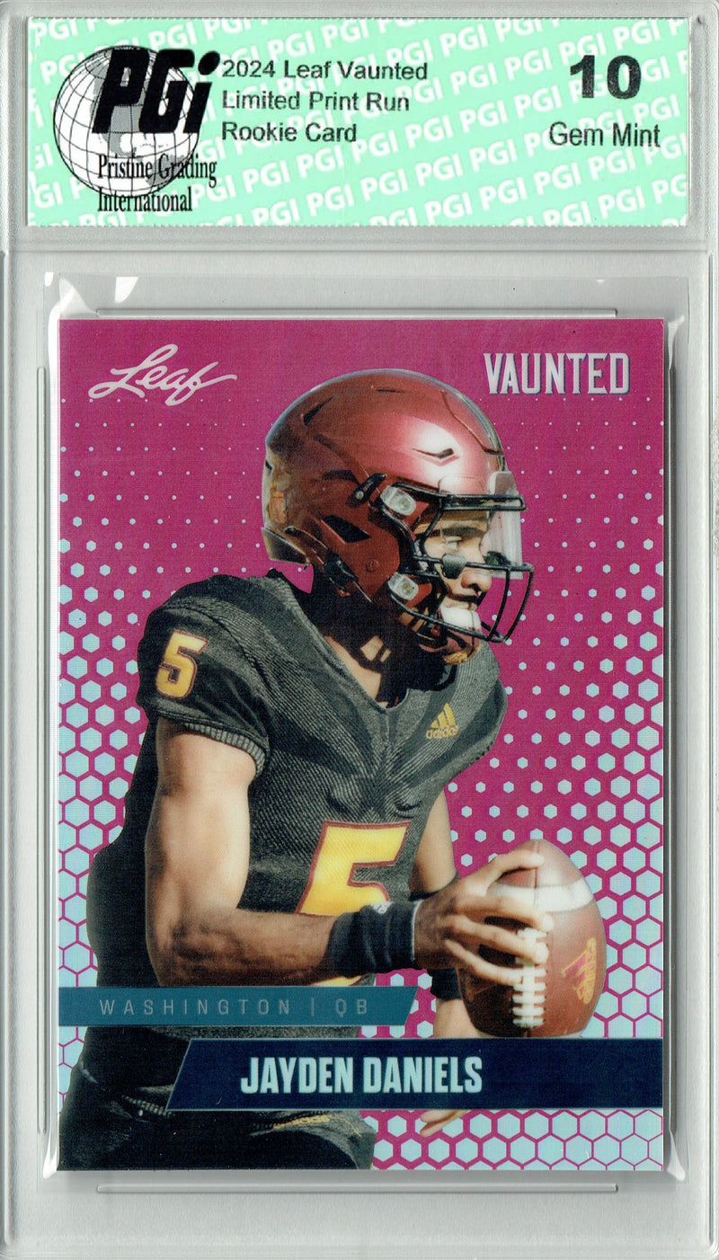 Jayden Daniels Rookie Card Washington PGI 10 Gem Mint Football Trading Card 2024 Leaf Vaunted Metal #VM-06 Pink 10 Made