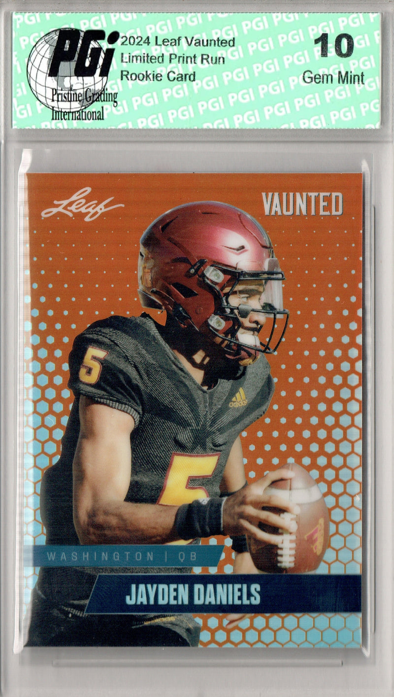 Jayden Daniels Rookie Card Washington PGI 10 Gem Mint Football Trading Card 2024 Leaf Vaunted Metal #VM-06 Orange Only 3 Made