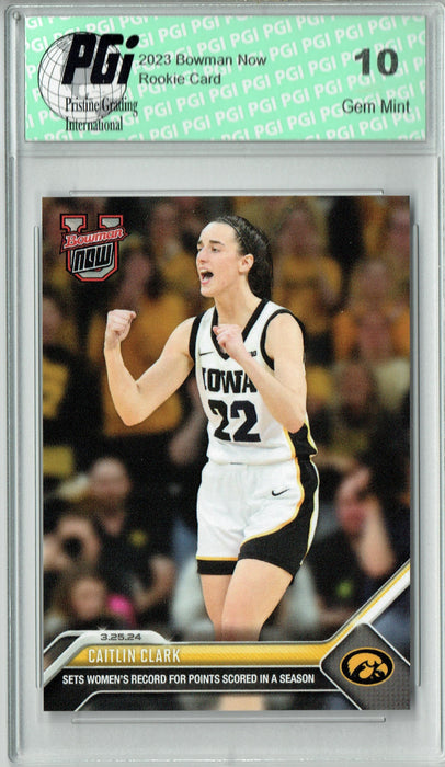 Caitlin Clark 2023 Bowman University Now #74 Sets Pts Record Rookie Card PGI 10