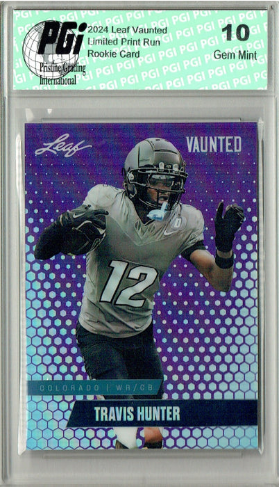 Travis Hunter 2024 Leaf Vaunted Metal #VM-18 Purple 15 Made Rookie Card PGI 10