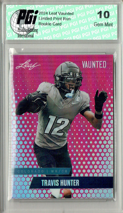 Travis Hunter 2024 Leaf Vaunted Metal #VM-18 Pink 10 Made Rookie Card PGI 10