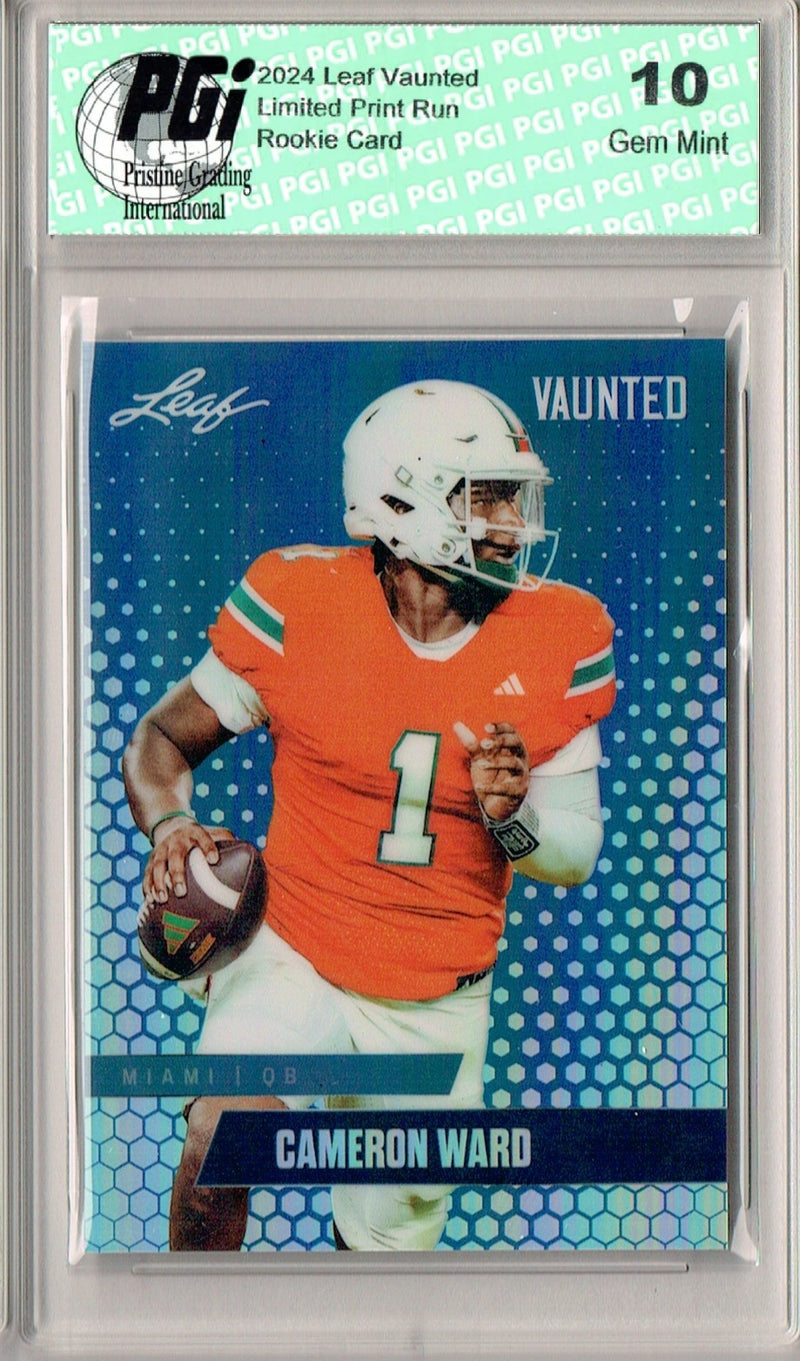 Cam Ward Rookie Card Tennessee PGI 10 Gem Mint Football Trading Card 2024 Leaf Vaunted Metal #VM-01 Blue 20 Made