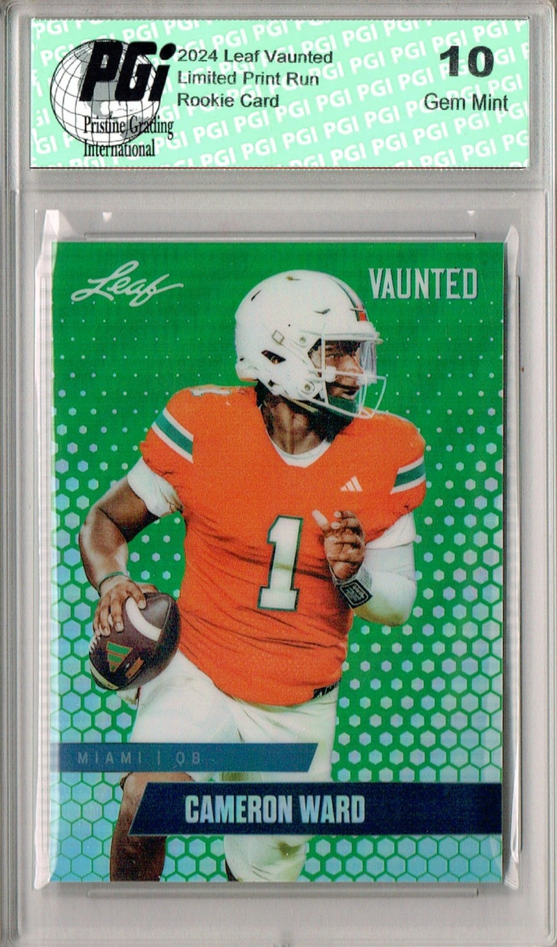 Cam Ward Rookie Card Tennessee PGI 10 Gem Mint Football Trading Card 2024 Leaf Vaunted Metal #VM-01 Green 5 Made