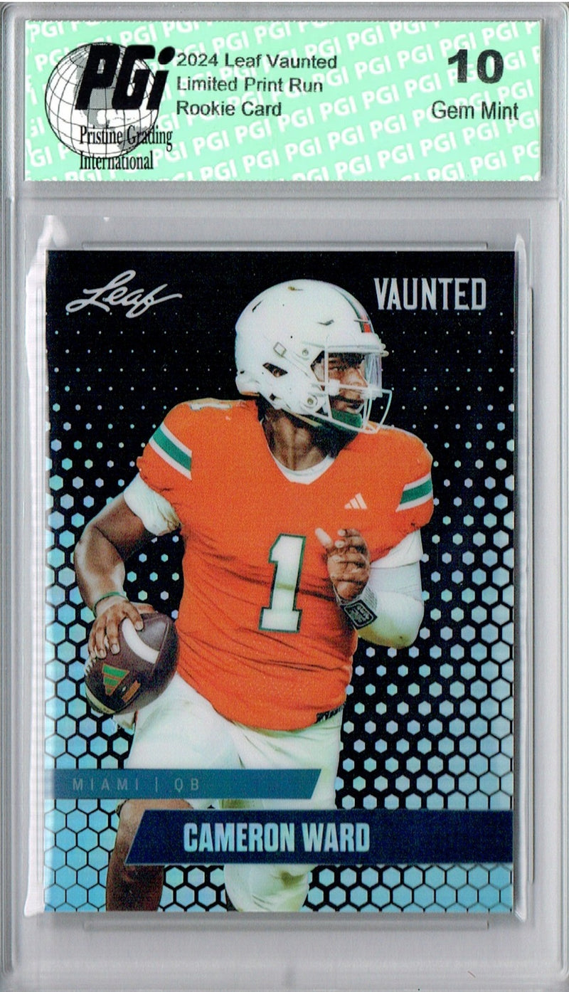 Cam Ward Rookie Card Tennessee PGI 10 Gem Mint Football Trading Card 2024 Leaf Vaunted Metal #VM-01 Black 7 Made