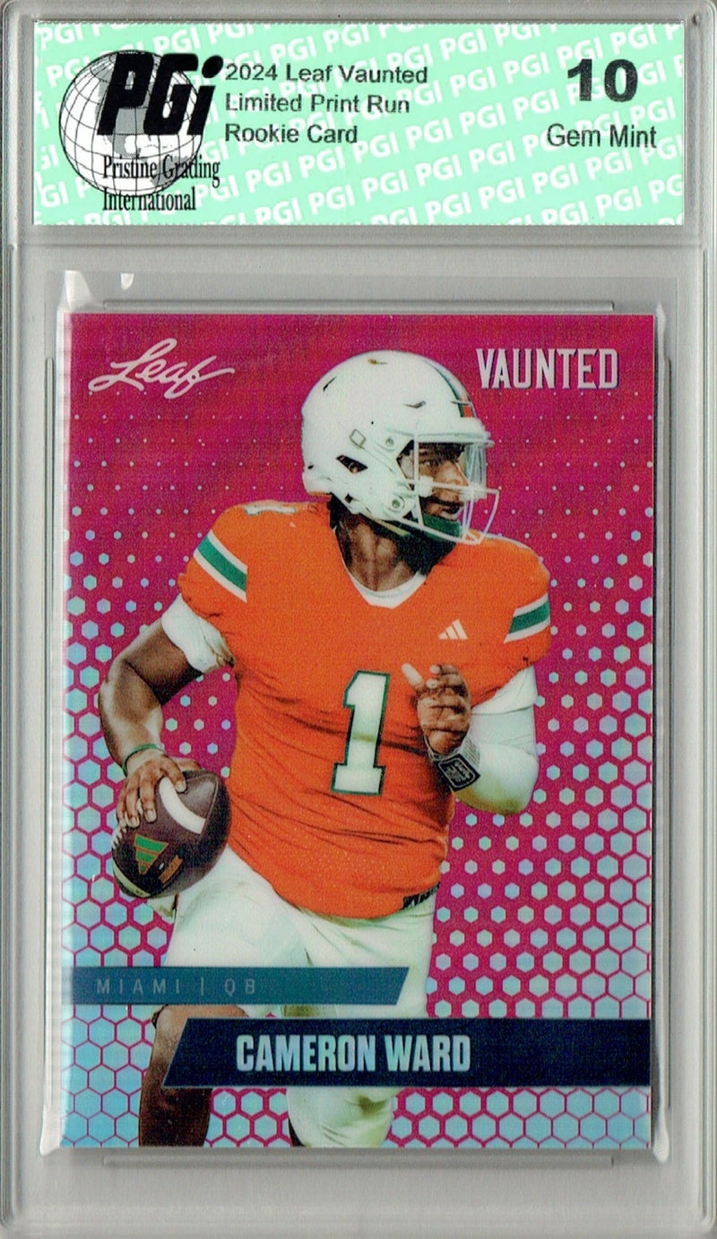 Cam Ward Rookie Card Tennessee PGI 10 Gem Mint Football Trading Card 2024 Leaf Vaunted Metal #VM-01 Pink 10 Made