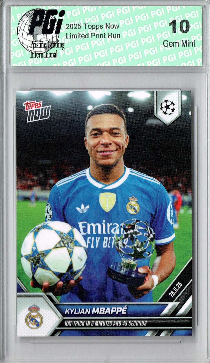 PGI 10 Kylian Mbappe 2025 Now #59 Hat Trick in 6 Minutes Rare Trading Card